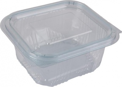 Ételtároló doboz, egybefedeles, műanyag, szögletes, 250 ml, 100 db, "Party", víztiszta
