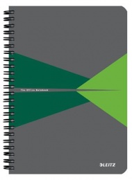 Spirálfüzet, A5, kockás, 90 lap, PP borító, LEITZ "Office", szürke-zöld